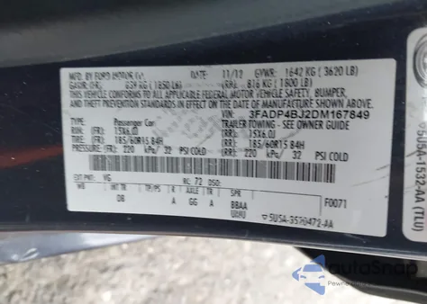 2013 Ford Fiesta Se z USA, uszkodzony, nr VIN 3FADP4BJ2DM167849